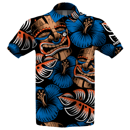 Golf Polo - Tiki Hibiscus [Orange, Blue] - Dirty Birdy