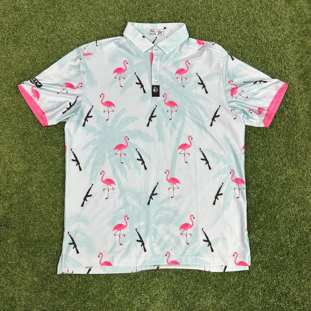 'Flamingo Firepower' Men's Performance Polo