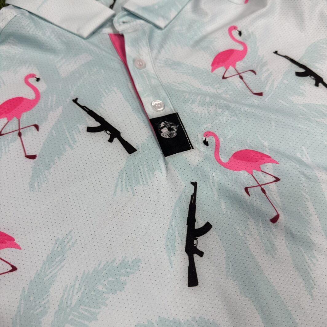 'Flamingo Firepower' Men's Performance Polo - Image 4
